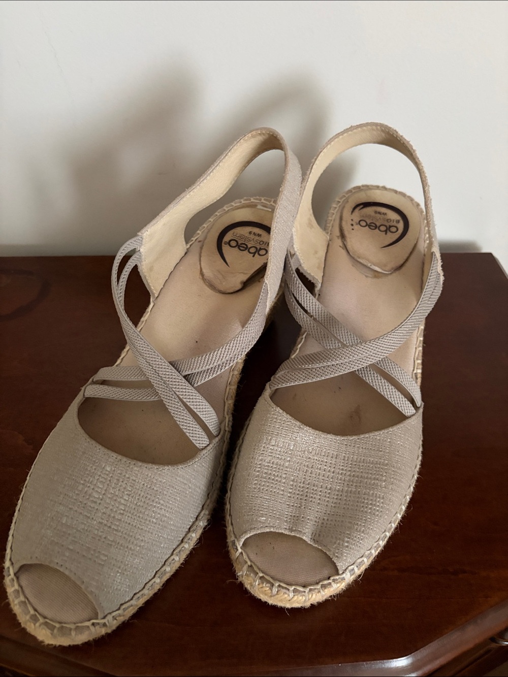 Abeo Cream Tan Woven Espadrille Slingback Sandals size 9 Narrow
